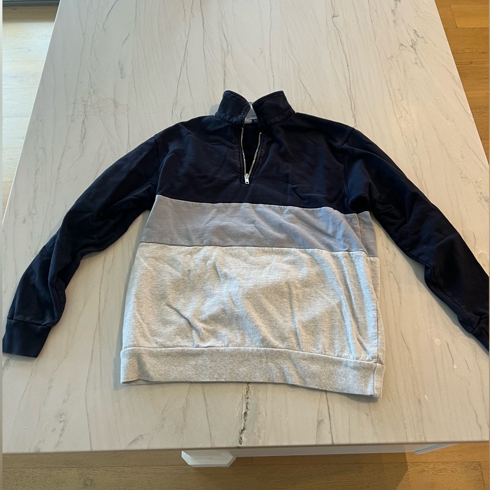 John Galt navy blue, grey and white half zip sweater